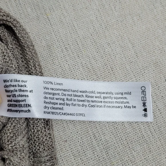 Eileen Fisher Womens Size Large 100% Linen Taupe Loose Knit Tunic Dolman Sleeve - Picture 6 of 10